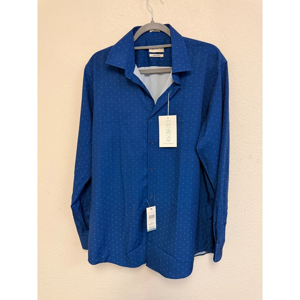 Lucky Brand Men's Large Blue Floral Slim Fit 4-Way Stretch Dress Shirt NWT
